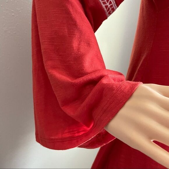 JW Style Bell Sleeve Long Sleeved Blouse Burnt Orange With White Embroidery Med - Picture 4 of 10